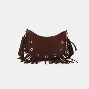 Trendy Brown Fringe Crossbody Bag