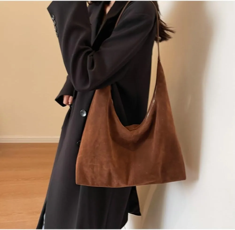 Trendy Suede Crescent Shoulder Bag Women Tote Bag Satchels Crossbody Purse Top-handle Travel College Work Tote Handbag