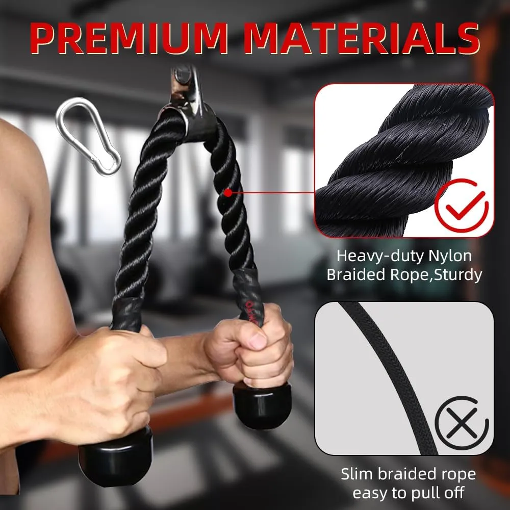 Tricep Rope with Upgraded Rubber Handles,35 Inch Tricep Pull Down Rope for Cable Machine, Greater Range of Motion, Triceps Rope Cable Attachment for Gym, Home, Easy to Grip, Non-Slip