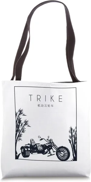 Trike Chinese Hanzi Three-Wheeled Motorcycle Motorbike Trike Tote Bag