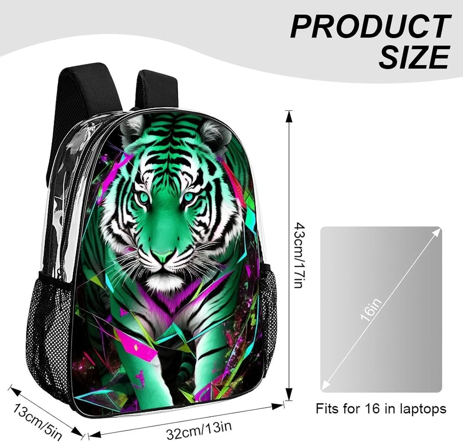 Trippy Tiger Animal Art Backpack Transparent Multipurpose Anti-Theft Shoulder Bag Big Capacity Gym Outdoor Hiking Backpack With Padded Straps
