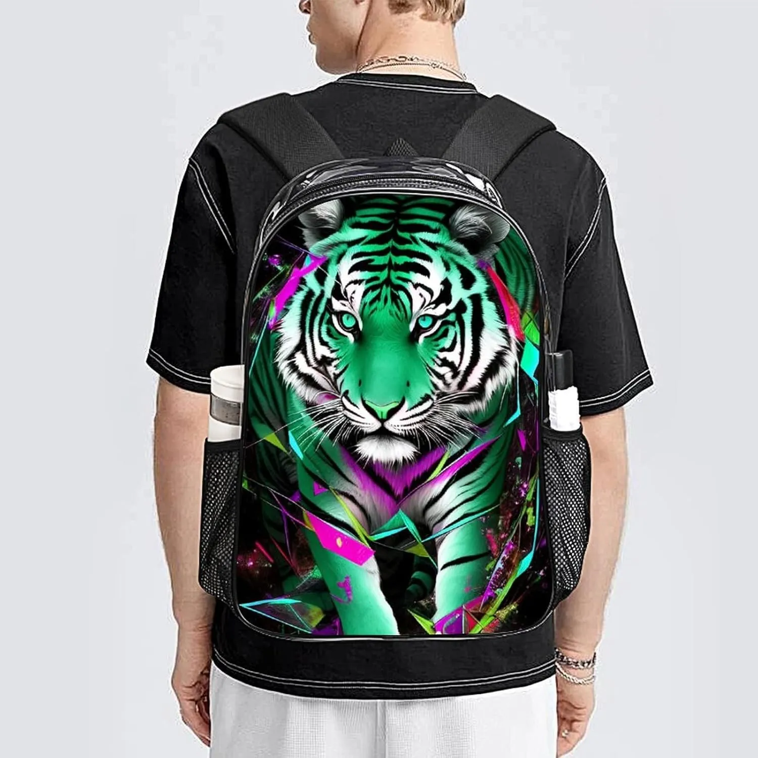 Trippy Tiger Animal Art Backpack Transparent Multipurpose Anti-Theft Shoulder Bag Big Capacity Gym Outdoor Hiking Backpack With Padded Straps