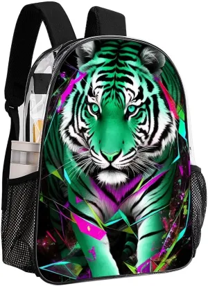 Trippy Tiger Animal Art Backpack Transparent Multipurpose Anti-Theft Shoulder Bag Big Capacity Gym Outdoor Hiking Backpack With Padded Straps