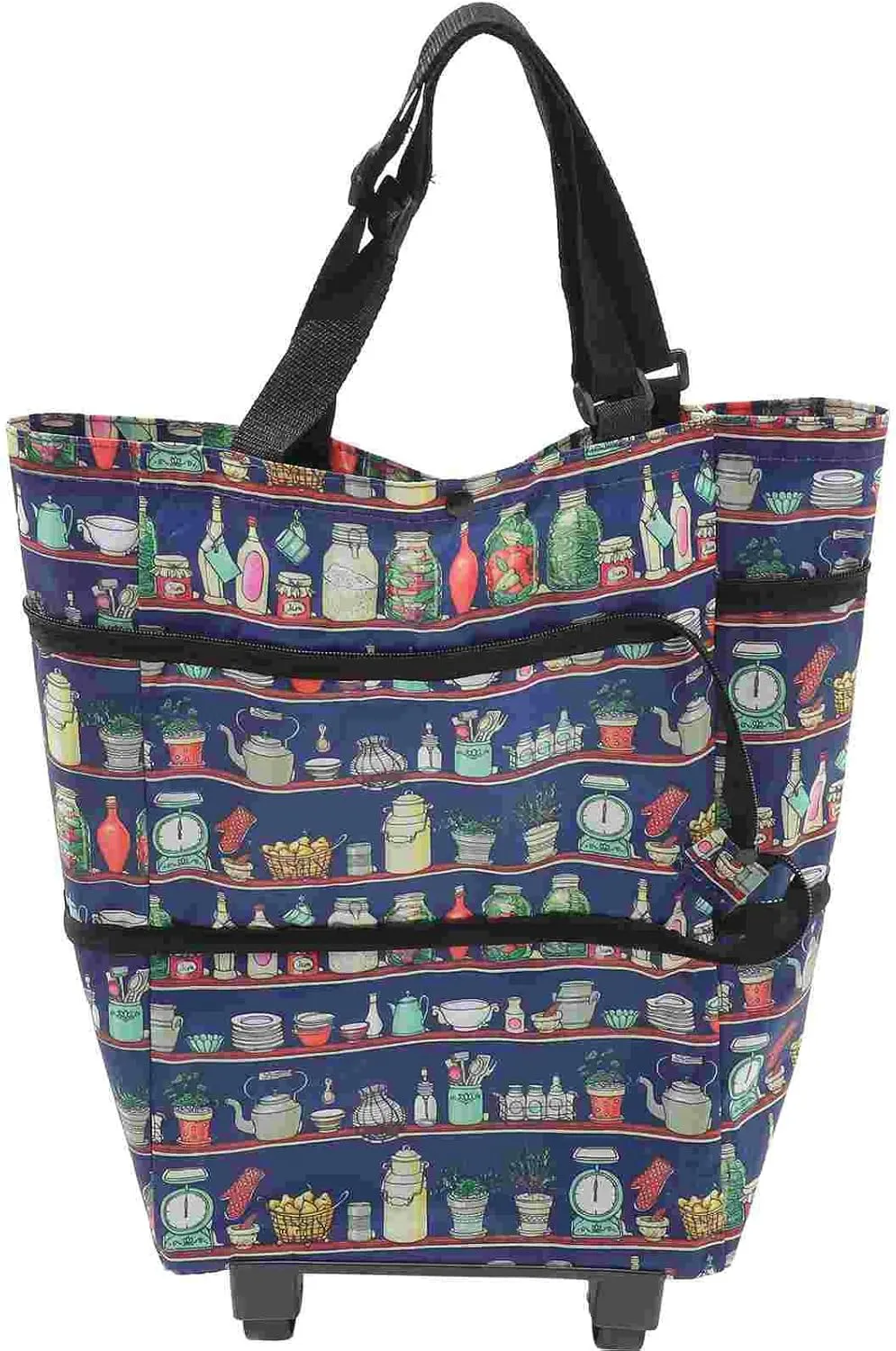 Trolley Case Foldable Shopping Bag Tote with Wheels Foldable Trolley Cart On Pull Handle Portable Carts Wheeled Bags-50.00X27.00X15.00Cm-Blue