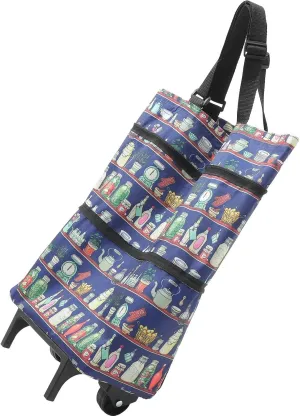Trolley Case Foldable Shopping Bag Tote with Wheels Foldable Trolley Cart On Pull Handle Portable Carts Wheeled Bags-50.00X27.00X15.00Cm-Blue