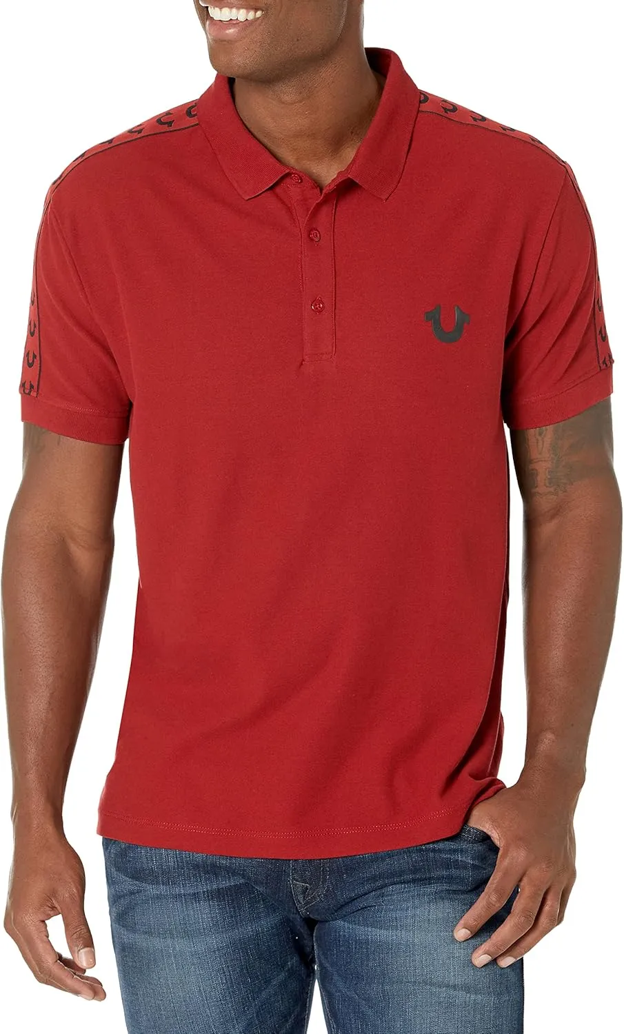 True Religion Men's Damask Short Sleeve Polo