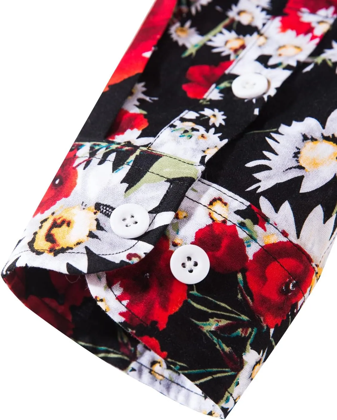 TUNEVUSE Men Floral Dress Shirts Long Sleeve Casual Button Down Flower Printed Shirts 100% Cotton