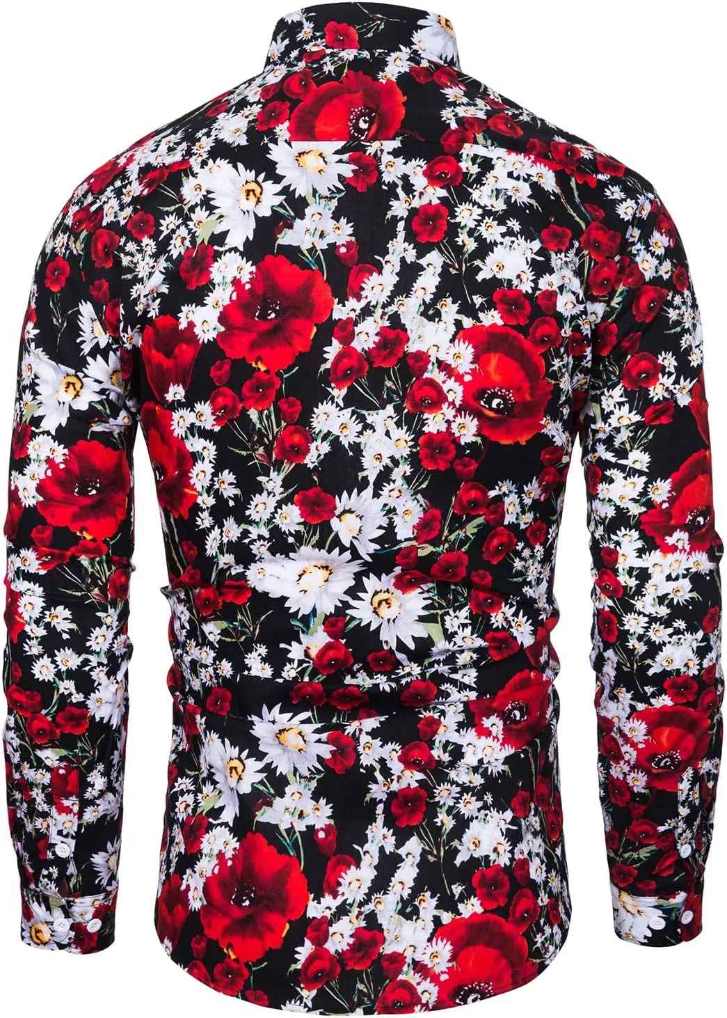 TUNEVUSE Men Floral Dress Shirts Long Sleeve Casual Button Down Flower Printed Shirts 100% Cotton