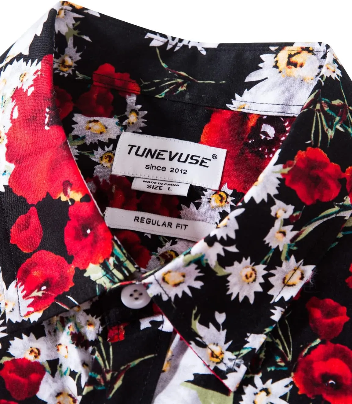 TUNEVUSE Men Floral Dress Shirts Long Sleeve Casual Button Down Flower Printed Shirts 100% Cotton