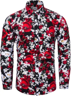 TUNEVUSE Men Floral Dress Shirts Long Sleeve Casual Button Down Flower Printed Shirts 100% Cotton