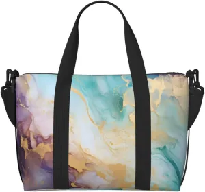 Turquoise Purple Marble Travel Bag, Abstract Art Weekender Overnight Bag, Shoulder Travel Duffel Bag Carry On Gym Bag for Women Men