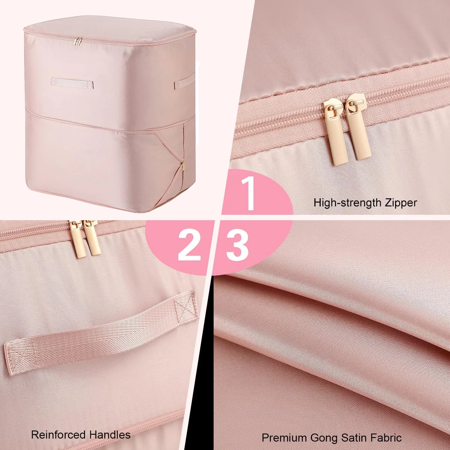 Tuza 2 Pack Space Saving Self Compression Organizer, Space Bags for Travel, Portable Moving Bags for Comforters, Blankets, Down Jacket, Pink, Extra Large, 20.5"×16.6"×23.6"