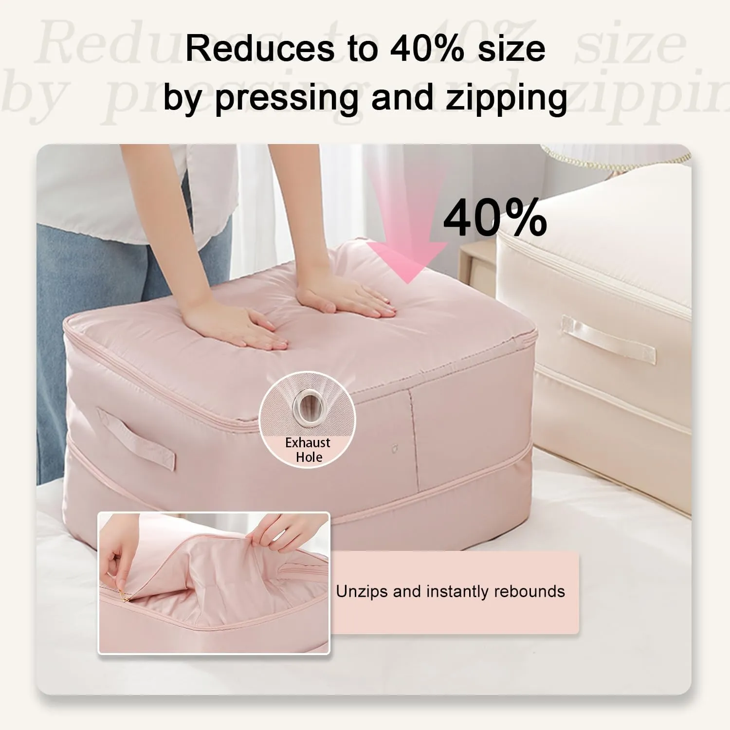 Tuza 2 Pack Space Saving Self Compression Organizer, Space Bags for Travel, Portable Moving Bags for Comforters, Blankets, Down Jacket, Pink, Extra Large, 20.5"×16.6"×23.6"