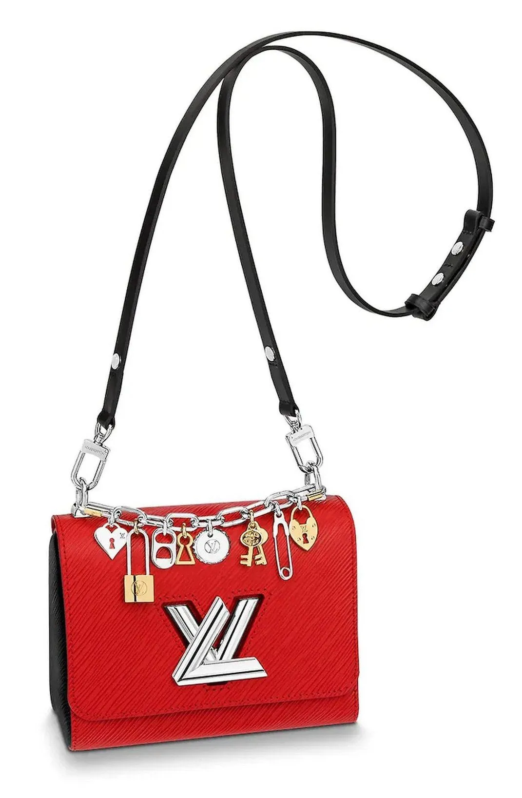 Twist MM Epi Leather Handbag with Charms, Red