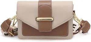 Two Tone Flap Square Bag, Buckle Decor Shoulder Bag, Wide Strap Crossbody Purse For Everyday
