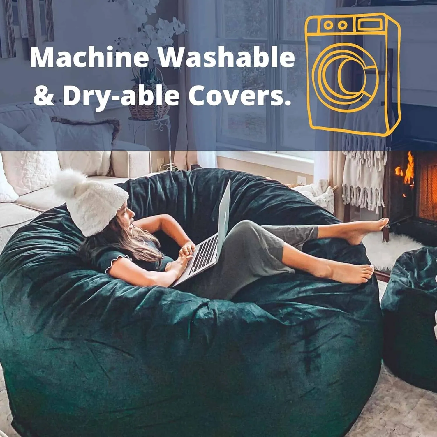 ULTIMATE SACK Bean Bag Chair Footstool Ottoman; Foam Filled Furniture, Machine Washable Covers, Double Stitched Durable Inner Liner, Multiple Colors & Fabrics Available. (Brown Suede)