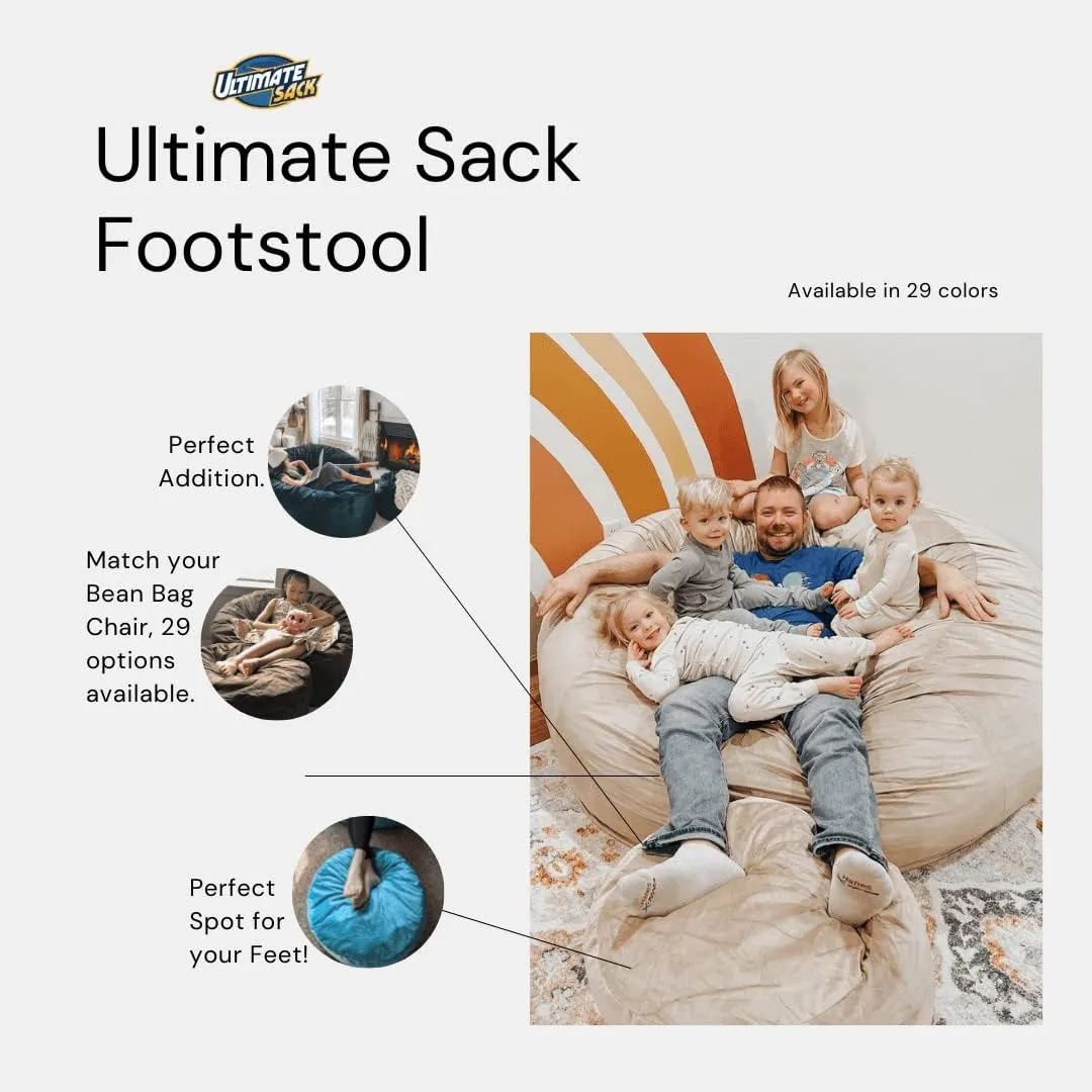 ULTIMATE SACK Bean Bag Chair Footstool Ottoman; Foam Filled Furniture, Machine Washable Covers, Double Stitched Durable Inner Liner, Multiple Colors & Fabrics Available. (Brown Suede)