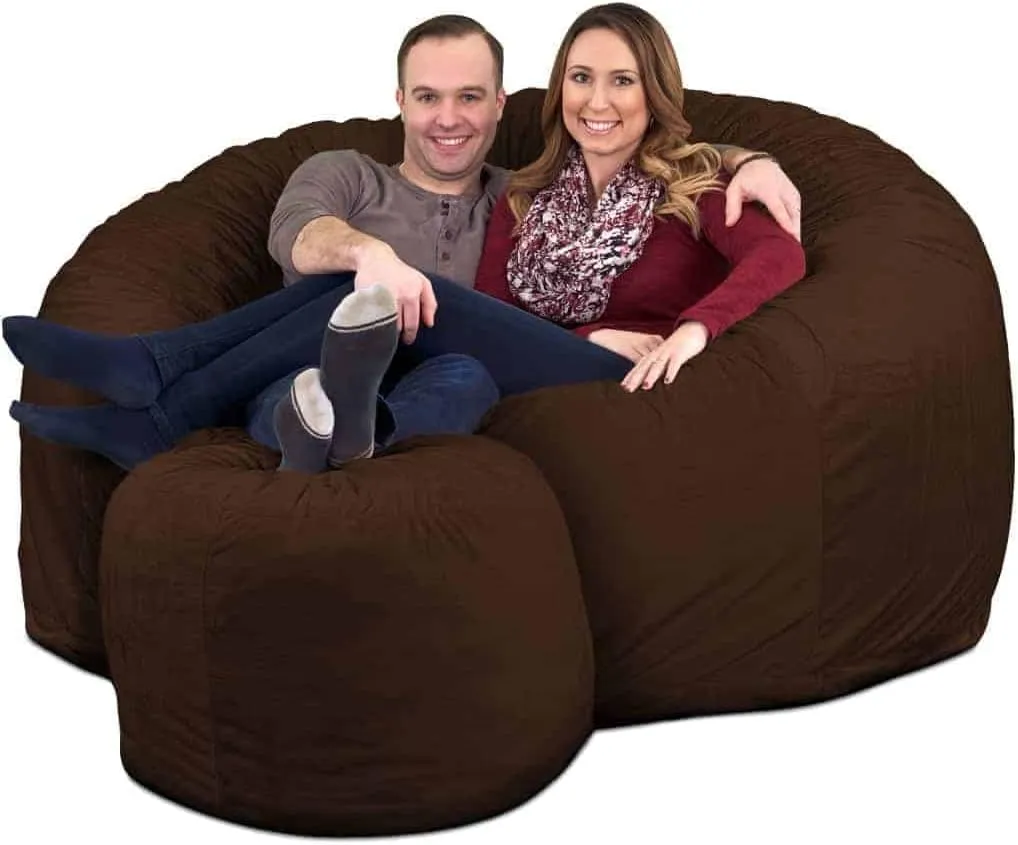 ULTIMATE SACK Bean Bag Chair Footstool Ottoman; Foam Filled Furniture, Machine Washable Covers, Double Stitched Durable Inner Liner, Multiple Colors & Fabrics Available. (Brown Suede)