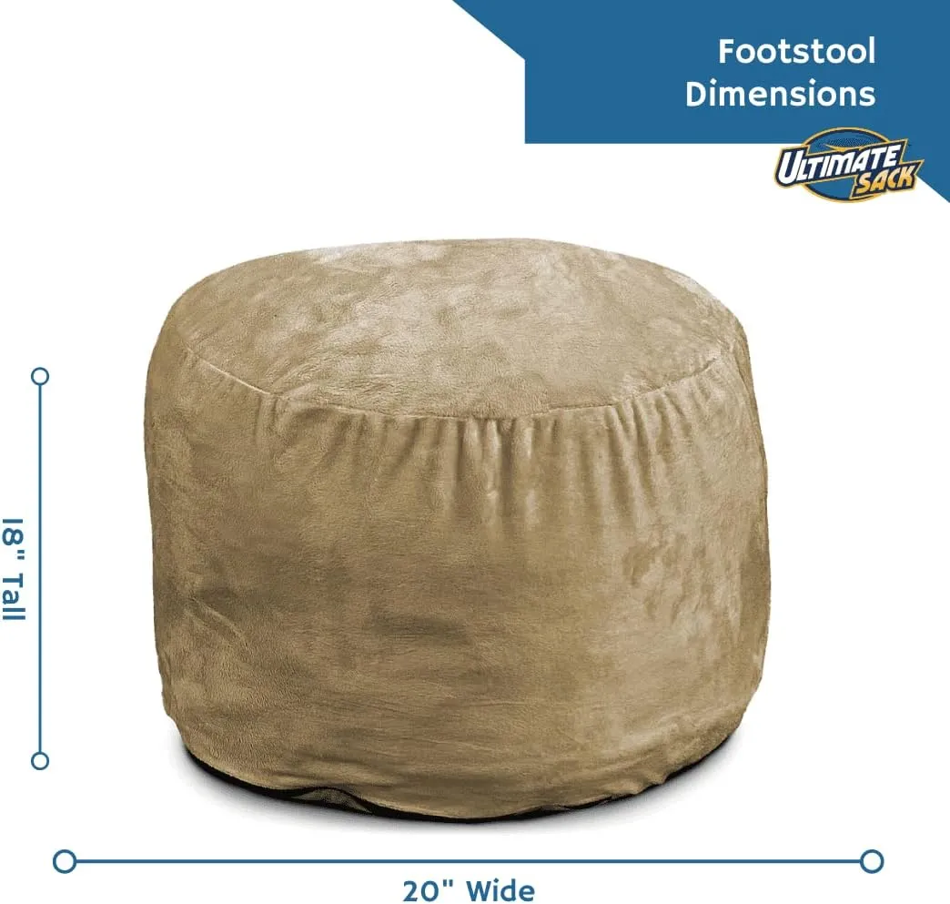 ULTIMATE SACK Bean Bag Chair Footstool Ottoman; Foam Filled Furniture, Machine Washable Covers, Double Stitched Durable Inner Liner, Multiple Colors & Fabrics Available. (Brown Suede)