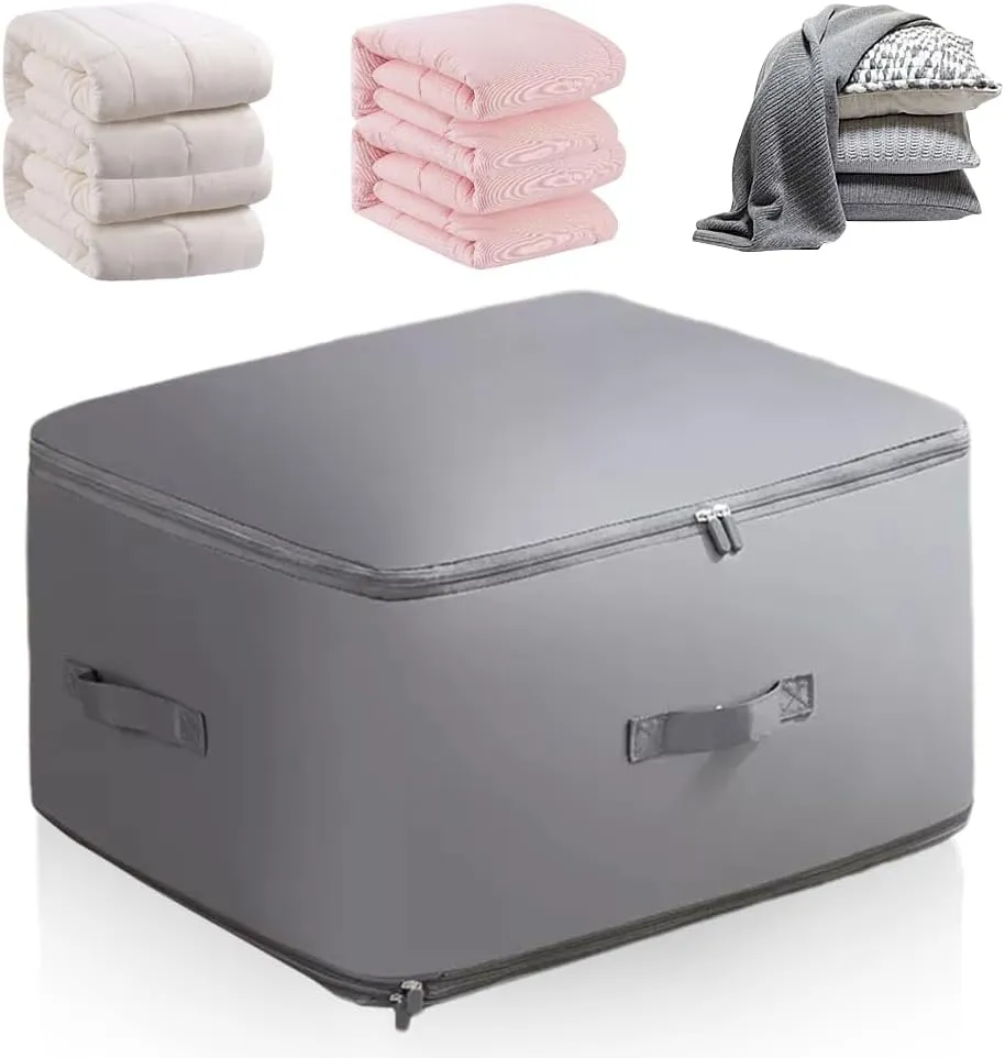 Ultra Space Saving Self Compression Organizer, 2024 New Heavy Duty Self Compression Moving Organizer Bags, Premium Comforter Storage Bag Packaging Cube Bedding Storage Bag (Gray, X-Large)