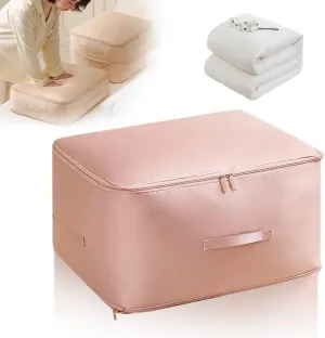 Ultra Space Saving Self Compression Organizer, 2024 Upgraded Space Saver Comforter Storage Bag, Large Capacity Compression Storage Bags for Clothes Blankets Travel Moving Bags (Pink, Large)