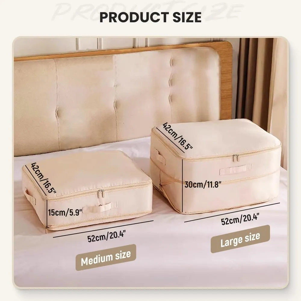 Ultra Space Saving Self Compression Organizer, 2025 Heavy Duty Storage Travel Packing Storage Tote, Storage Tote for Space Saving, Clothing Storage Bag for Comforters Blankets Bedding (Beige, X-Large)