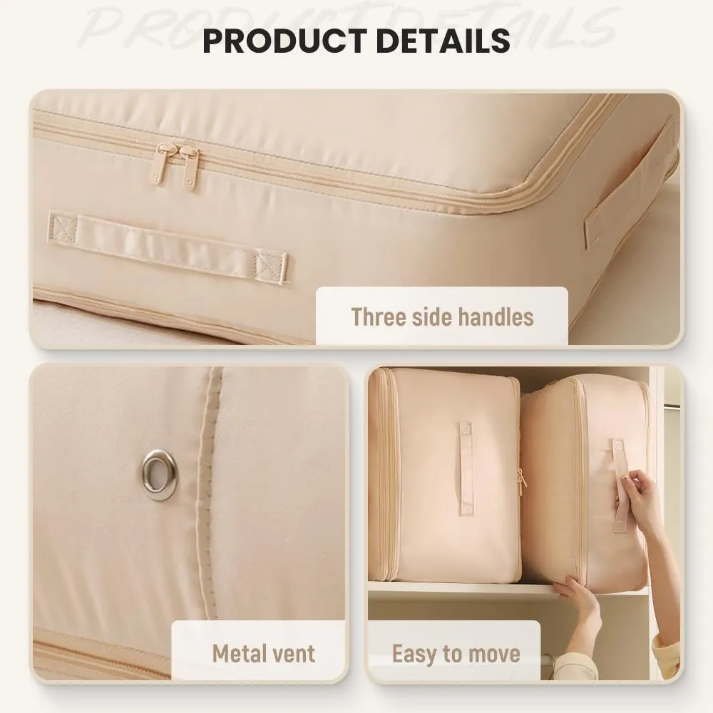 Ultra Space Saving Self Compression Organizer, 2025 Heavy Duty Storage Travel Packing Storage Tote, Storage Tote for Space Saving, Clothing Storage Bag for Comforters Blankets Bedding (Beige, X-Large)