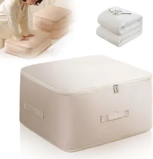 Ultra Space Saving Self Compression Organizer, 2025 Heavy Duty Storage Travel Packing Storage Tote, Storage Tote for Space Saving, Clothing Storage Bag for Comforters Blankets Bedding (Beige, X-Large)