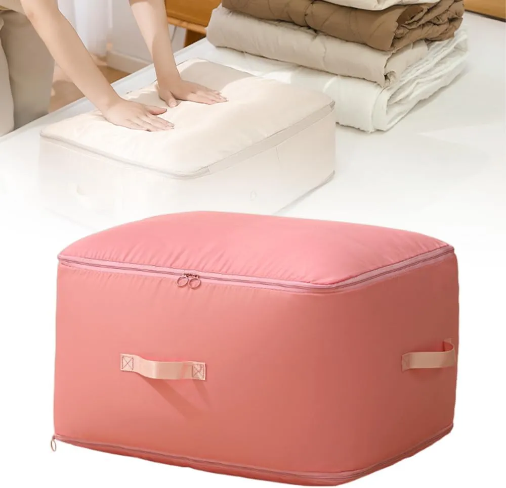 Ultra Space Saving Self Compression Organizer, 2025 New Space Saver Quilt Compression Storage Bag, Portable Space Saver Storage Packing Bags for Comforters, Blankets, Bedding (Pink, XL - 54*42*50 cm)