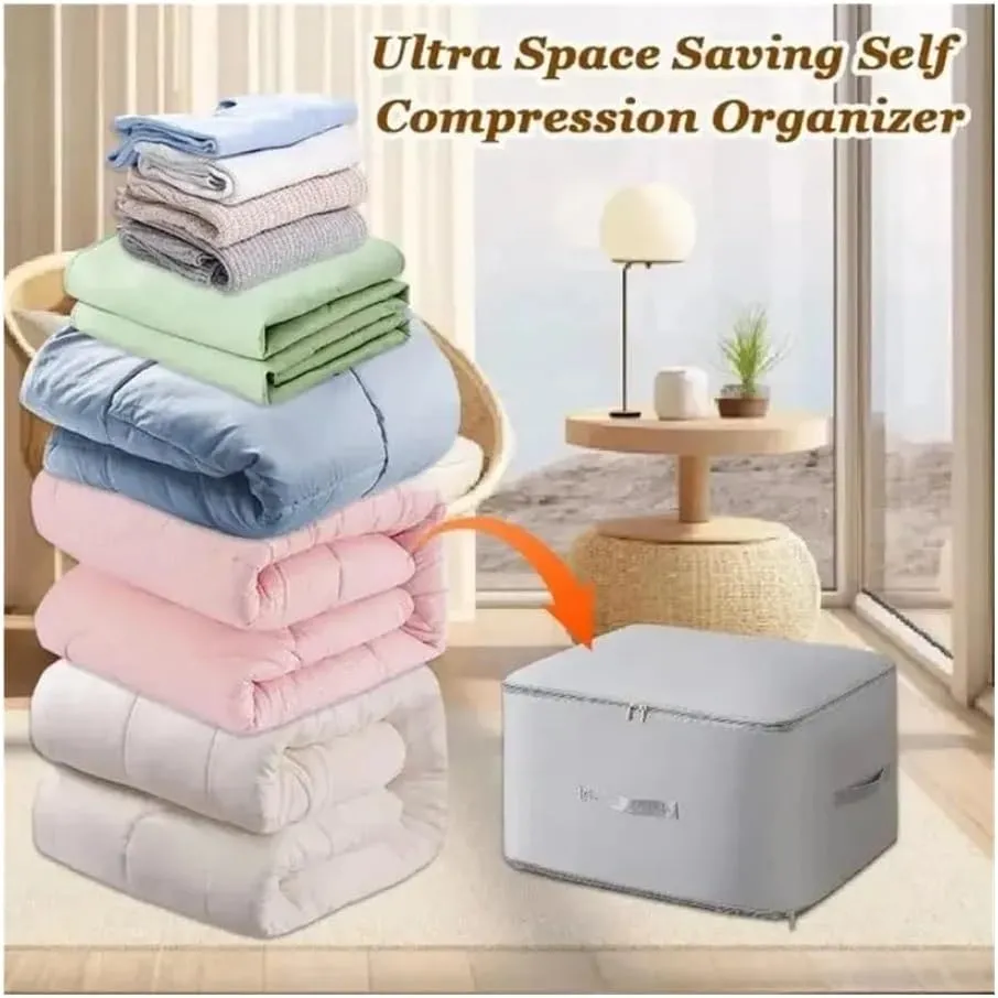 Ultra Space Saving Self Compression Organizer Compression Duvet Storage Bag Large Capacity Closet Cabinet Organizer StoragePouch(Oversize grey,1PCS)