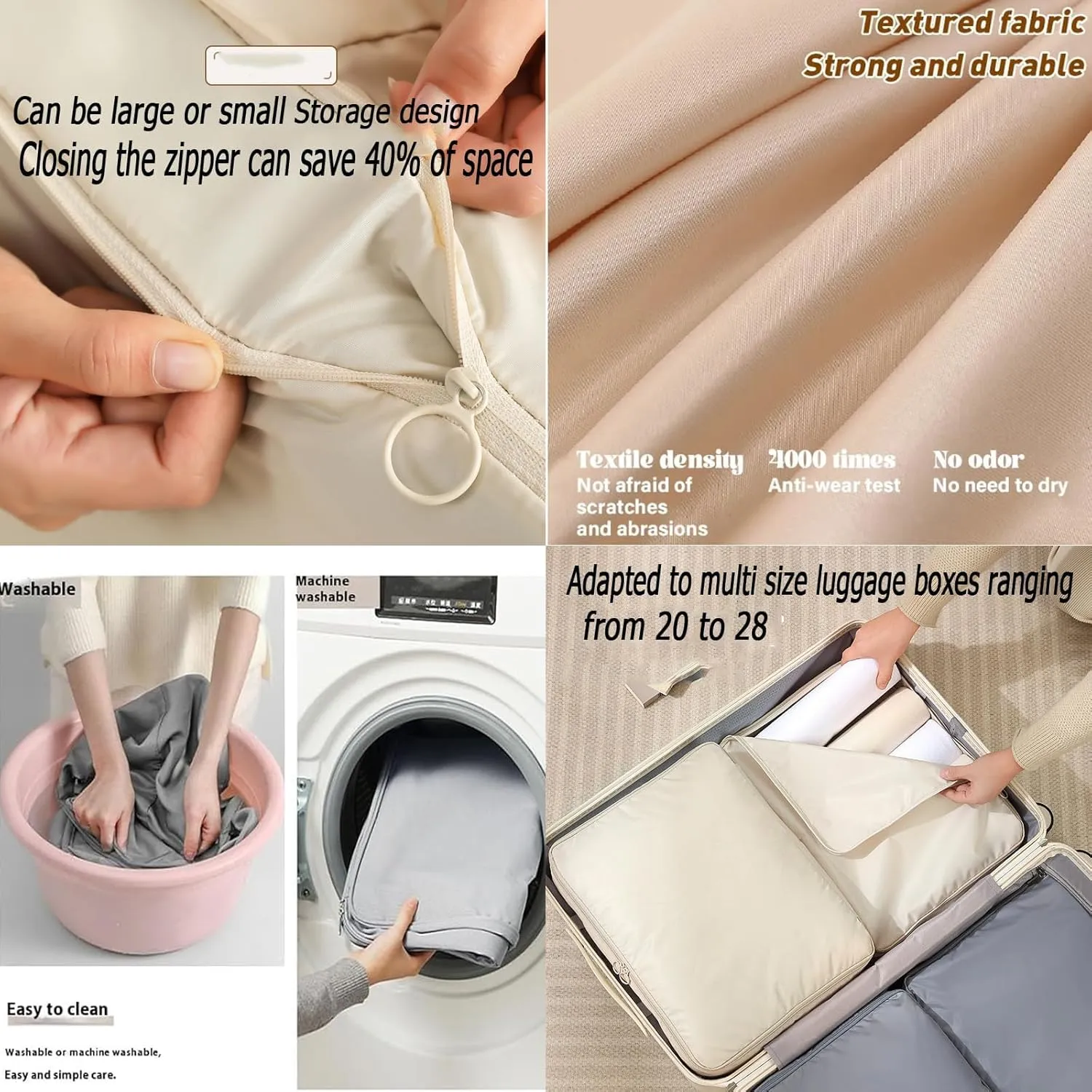 Ultra Space Saving Self Compression Organizer, Compression Duvet Storage Bag Large Capacity, Heavy Duty Moving Bags, Self Compression Moving Organizer Bags for Comforters, Clothes (BEIGE,X-Large)