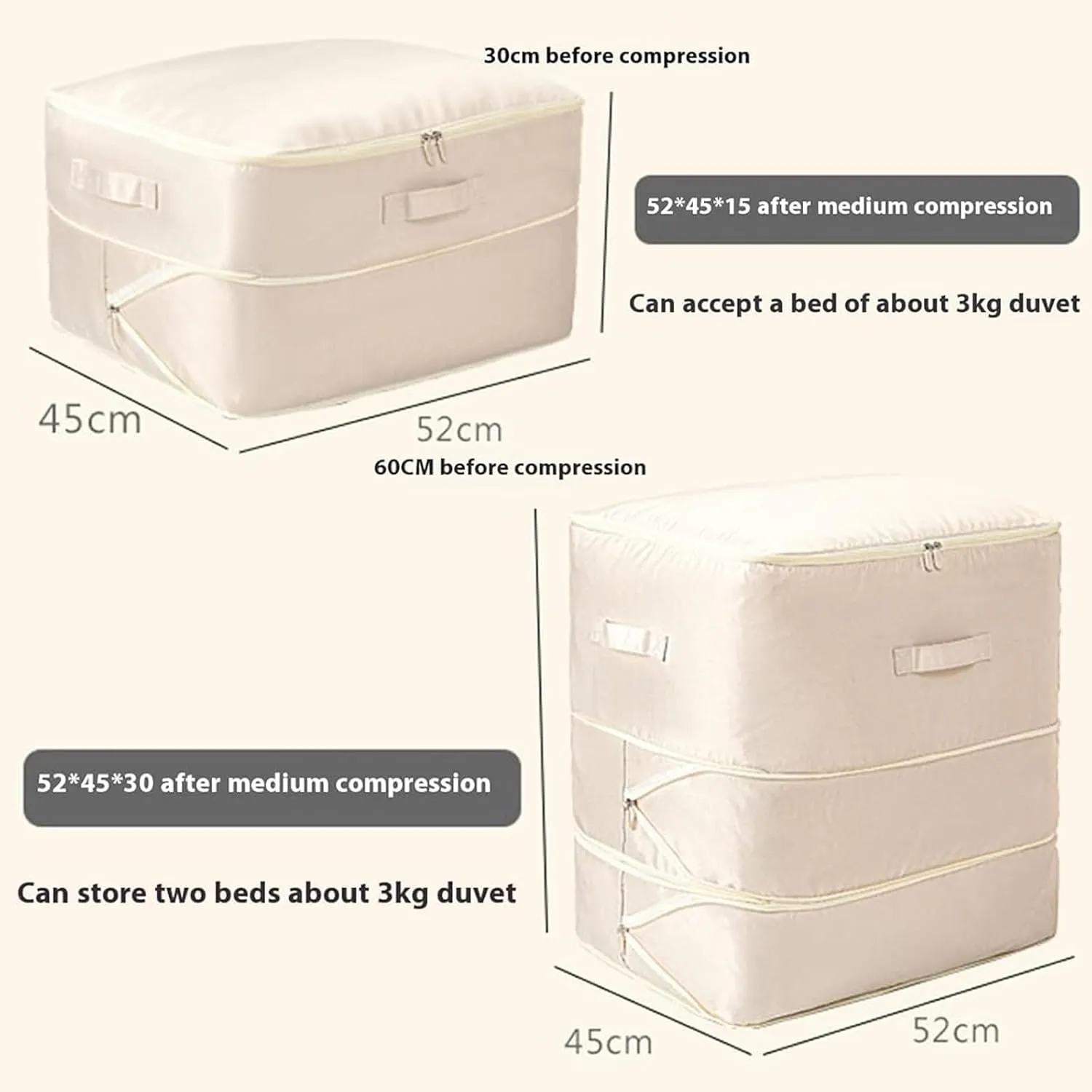 Ultra Space Saving Self Compression Organizer, Compression Duvet Storage Bag Large Capacity, Heavy Duty Moving Bags, Self Compression Moving Organizer Bags for Comforters, Clothes (BEIGE,X-Large)