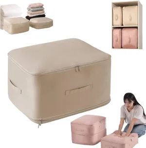 Ultra Space Saving Self Compression Organizer, Compression Duvet Storage Bag Large Capacity, Heavy Duty Moving Bags, Self Compression Moving Organizer Bags for Comforters, Clothes (BEIGE,X-Large)