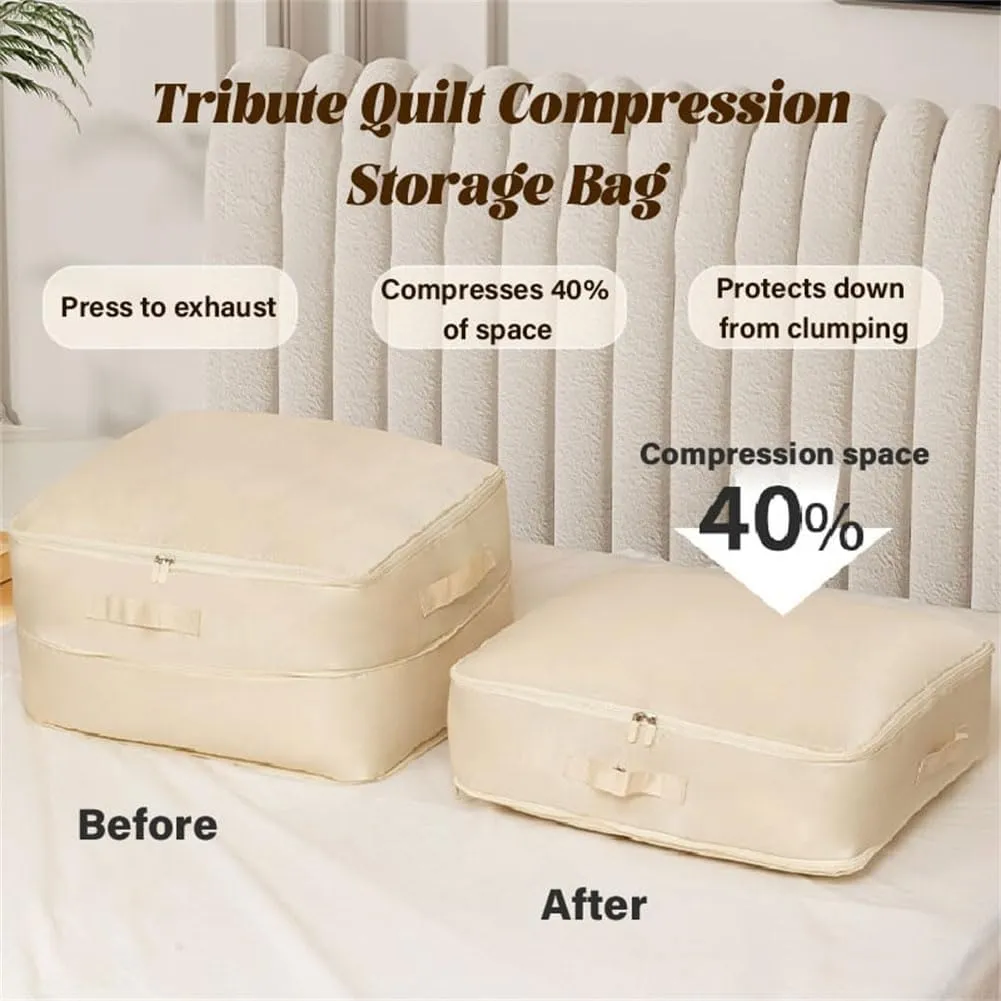 Ultra Space Saving Self Compression Organizer, Heavy Duty Moving Bags, Storage Tote for Space Saving, Self Compression Moving Organizer Bags for Comforters, Clothes, Blankets (Khaki,L(54*42*30CM))