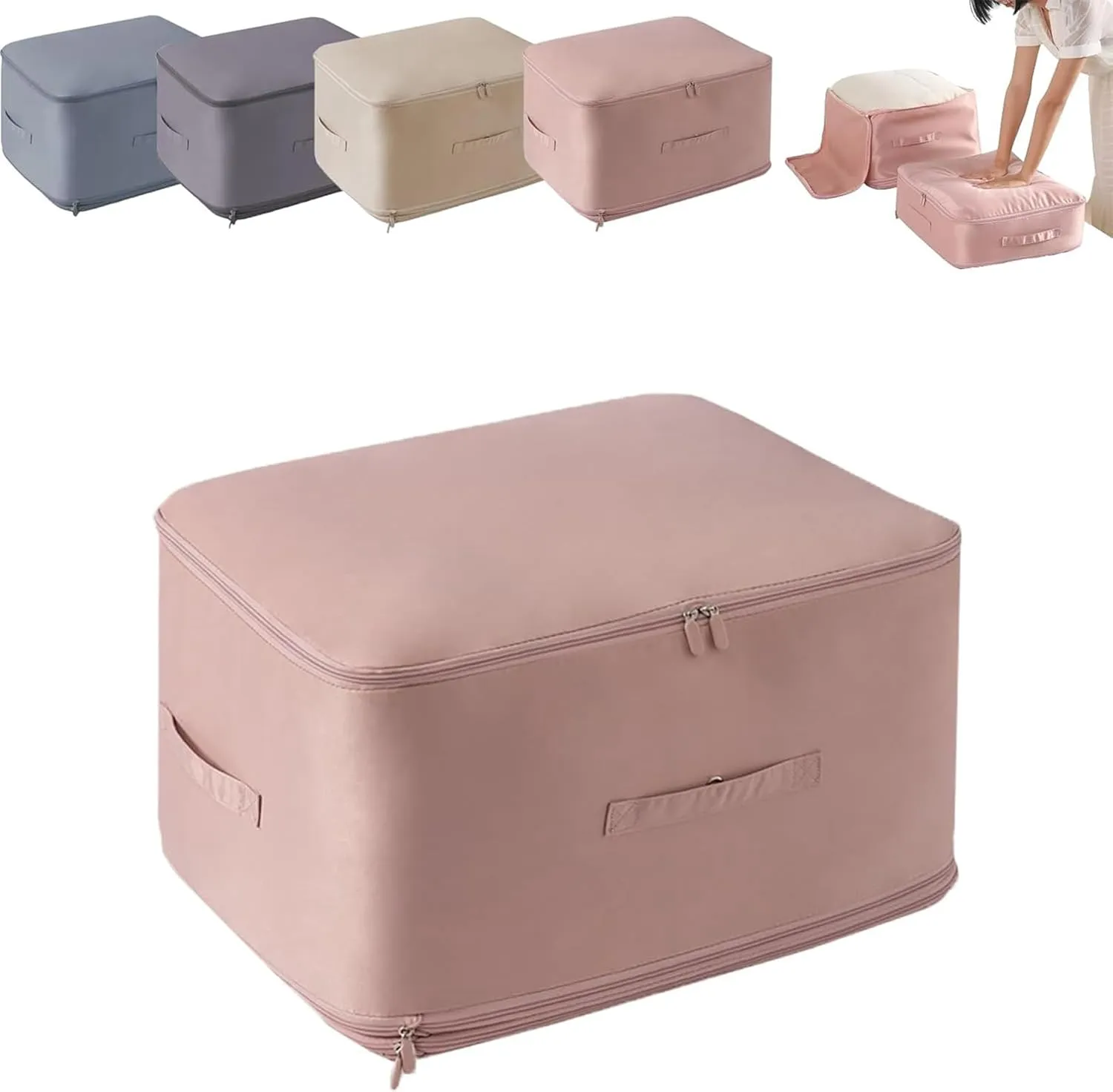 Ultra Space Saving Self Compression Organizer, Storage Tote for Space Saving, Self Compression Moving Organizer Bags for Comforters, Clothes, Blankets (Pink,X-Large)