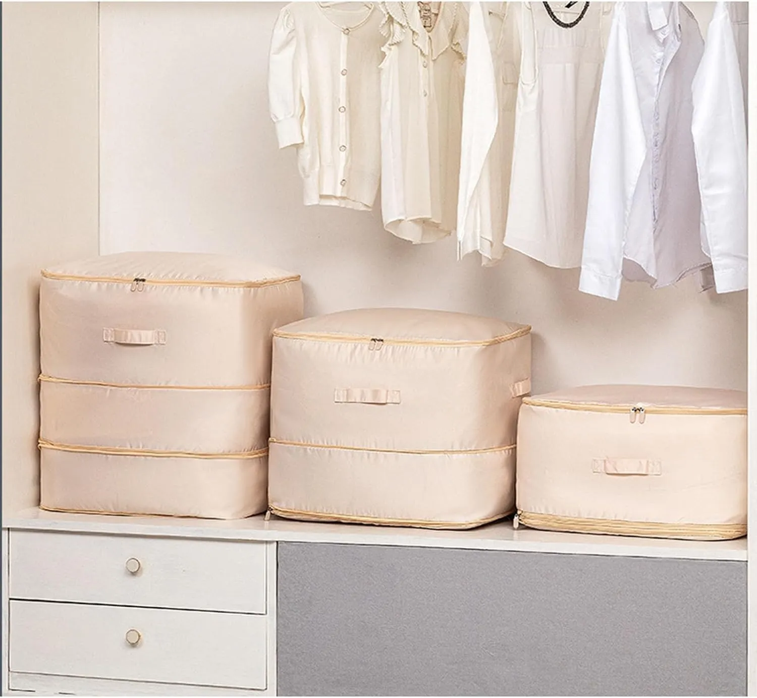 Ultra Space Saving Self Compression Organizer, Storage Tote for Space Saving, Self Compression Moving Organizer Bags for Comforters, Clothes, Blankets (Pink,X-Large)