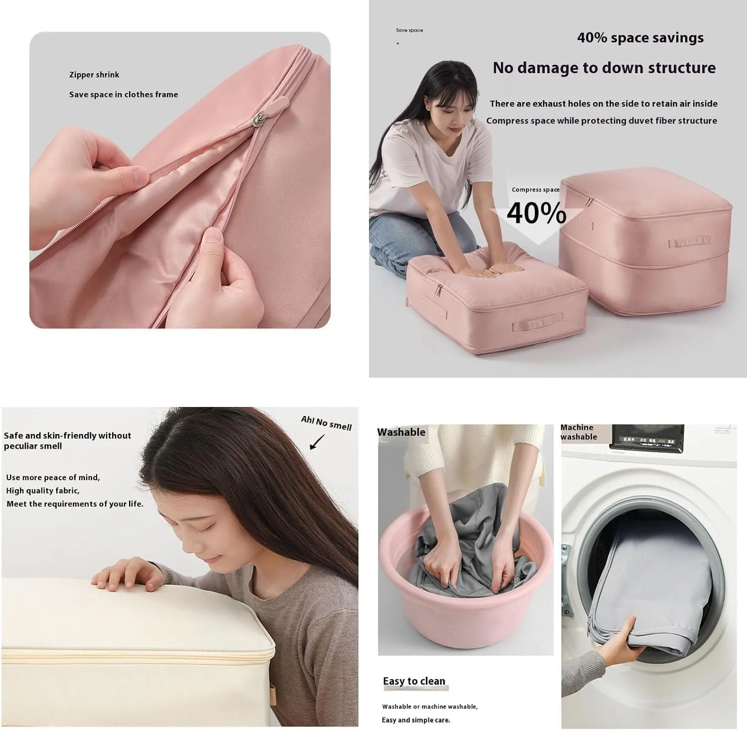Ultra Space Saving Self Compression Organizer, Storage Tote for Space Saving, Self Compression Moving Organizer Bags for Comforters, Clothes, Blankets (Pink,X-Large)