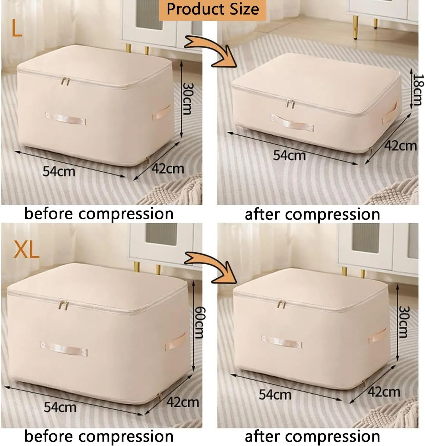 Ultra Space Saving Self Compression Organizer,Storage Bags,Heavy Duty Moving Bags,Storage Tote for Space Saving, Self Compression Moving Organizer Bags for Comforters,Clothes, Blankets (Khaki, L)