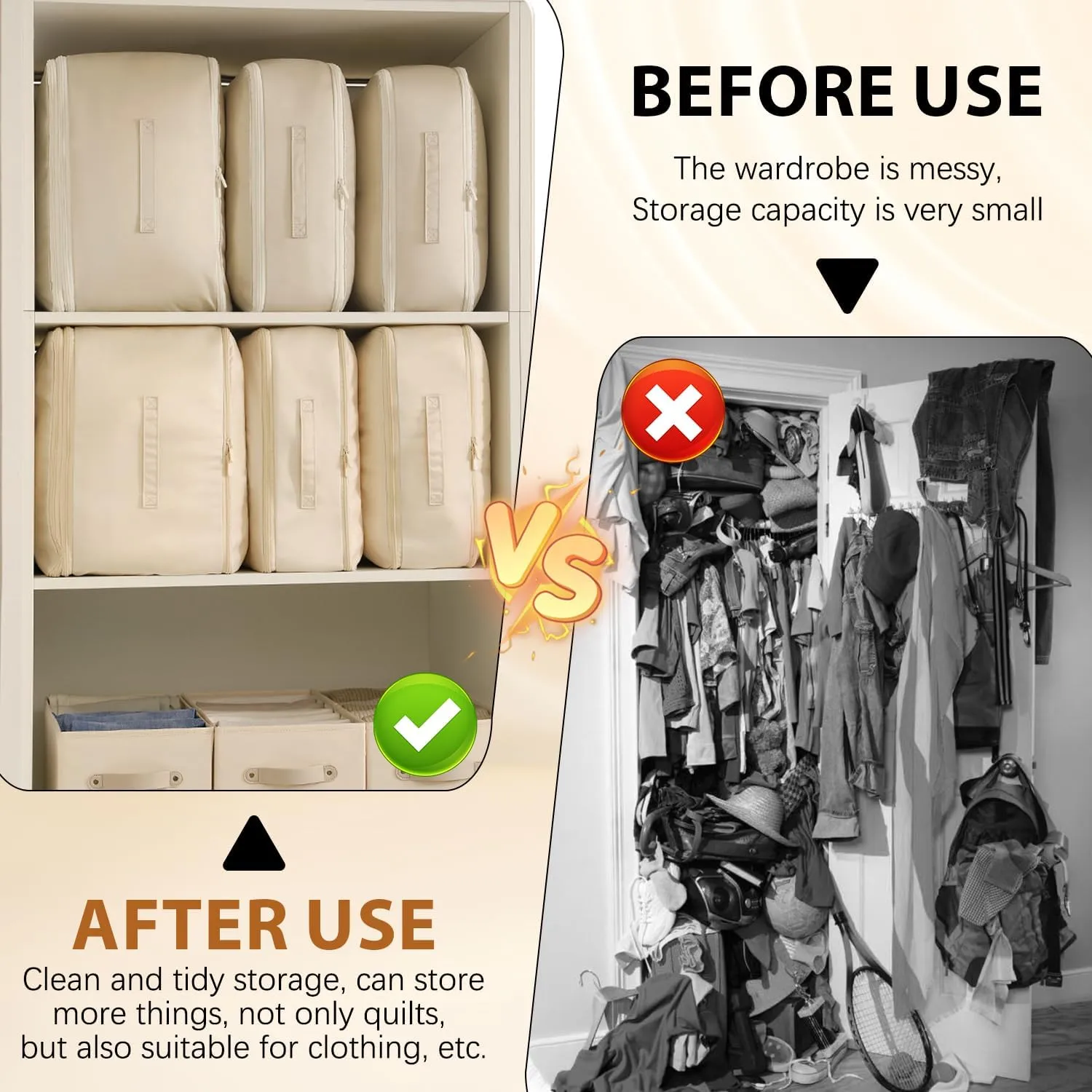 Ultra Space Saving Self Compression Organizer,Storage Bags,Heavy Duty Moving Bags,Storage Tote for Space Saving, Self Compression Moving Organizer Bags for Comforters,Clothes, Blankets (Khaki, L)