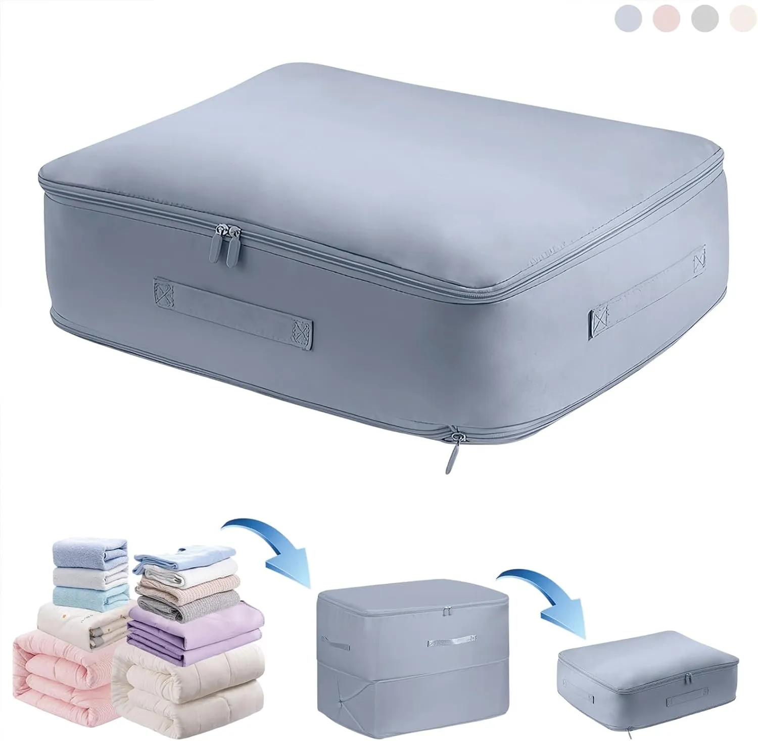 Ultra Space Saving Self Compression Organizer,Storage Bags,Heavy Duty Moving Bags,Storage Tote for Space Saving, Self Compression Moving Organizer Bags for Comforters,Clothes (Blue, L (54*42*30CM)