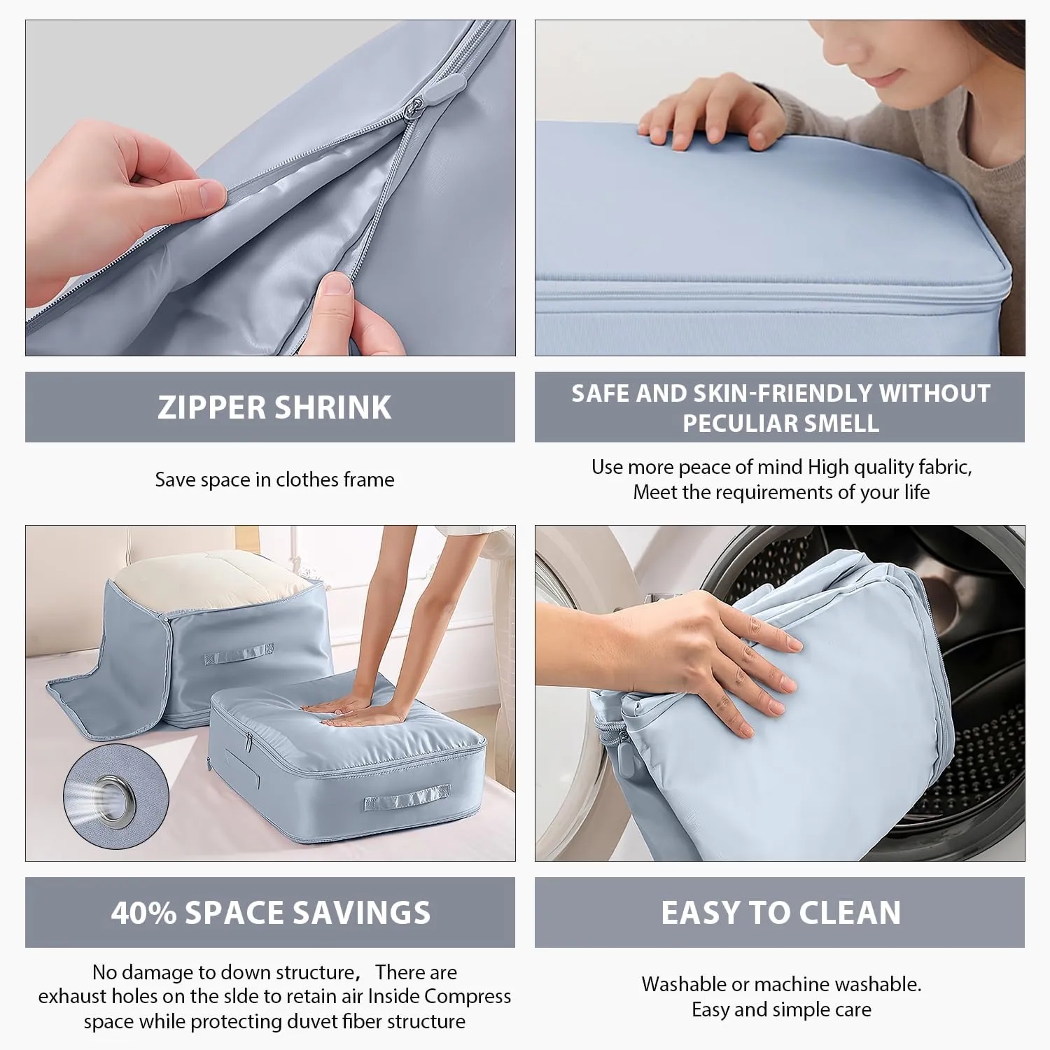 Ultra Space Saving Self Compression Organizer,Storage Bags,Heavy Duty Moving Bags,Storage Tote for Space Saving, Self Compression Moving Organizer Bags for Comforters,Clothes (Blue, L (54*42*30CM)
