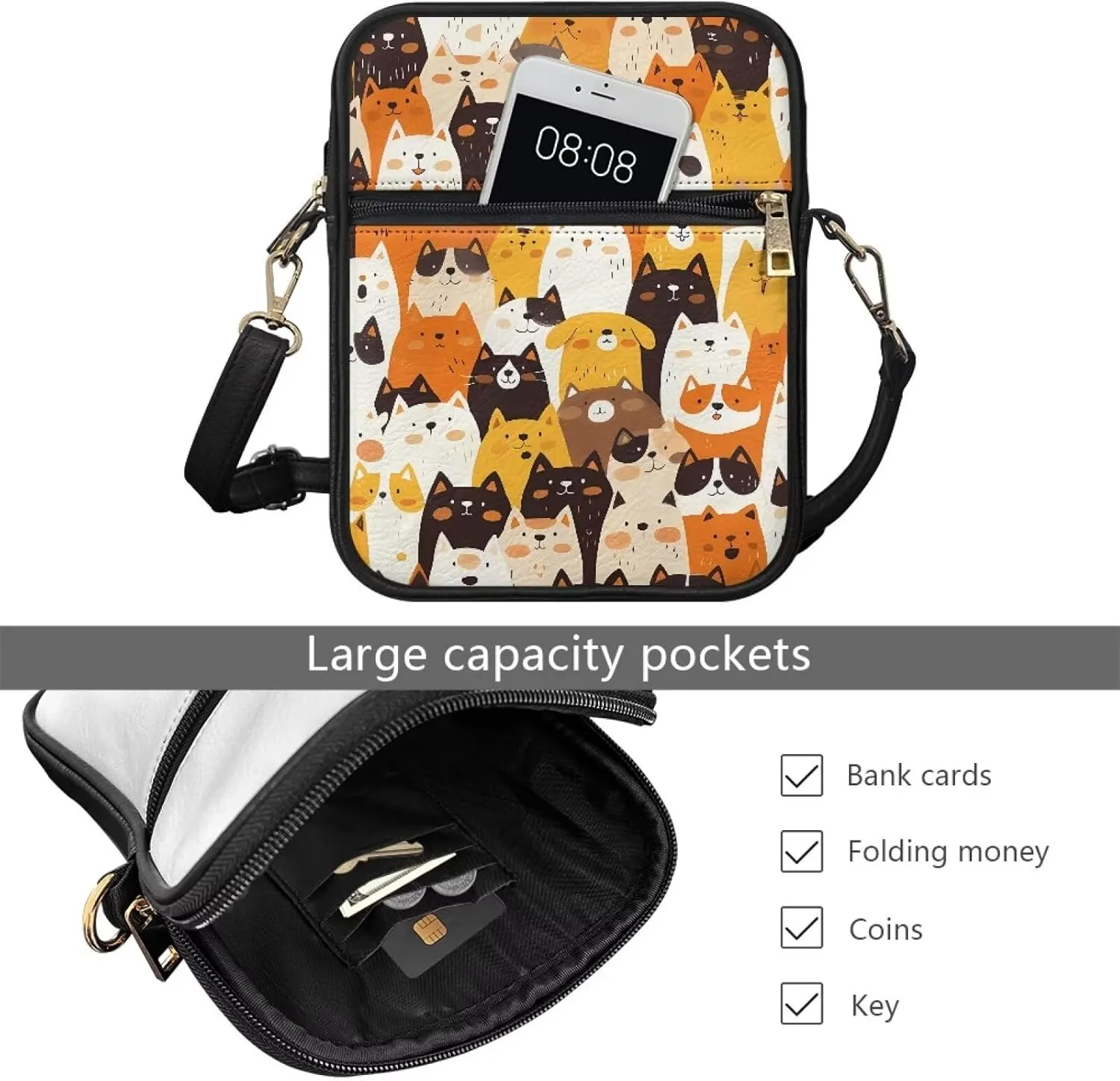 Unisex Leather Purse, Handbag Portable Crossbody Bag with Inside Card Slots Fashion Prints for Easter & Daily Uses