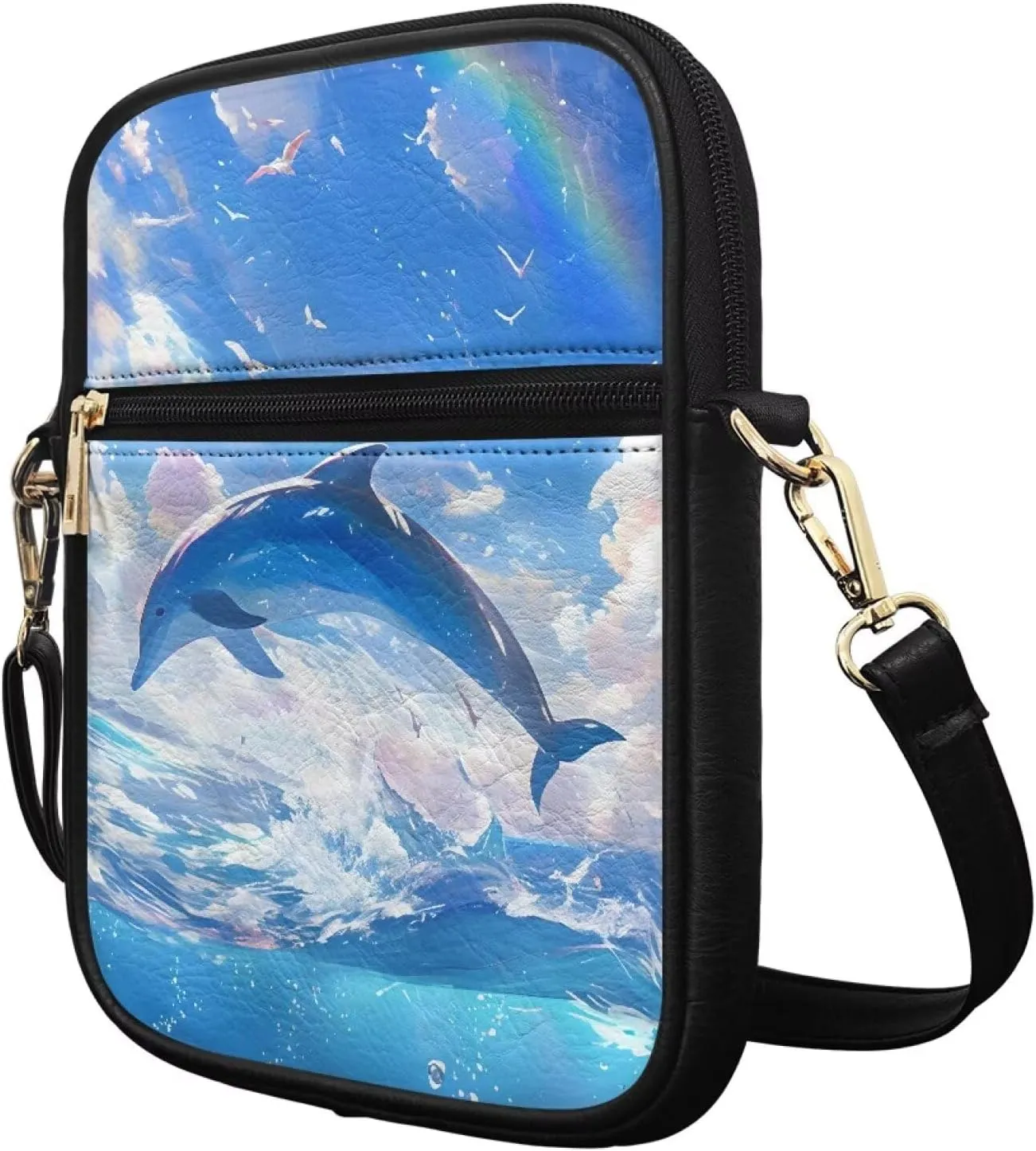 Unisex Leather Purse, Handbag Portable Crossbody Bag with Inside Card Slots Fashion Prints for Easter & Daily Uses