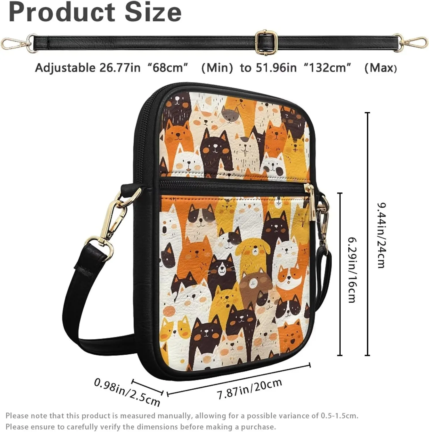 Unisex Leather Purse, Handbag Portable Crossbody Bag with Inside Card Slots Fashion Prints for Easter & Daily Uses