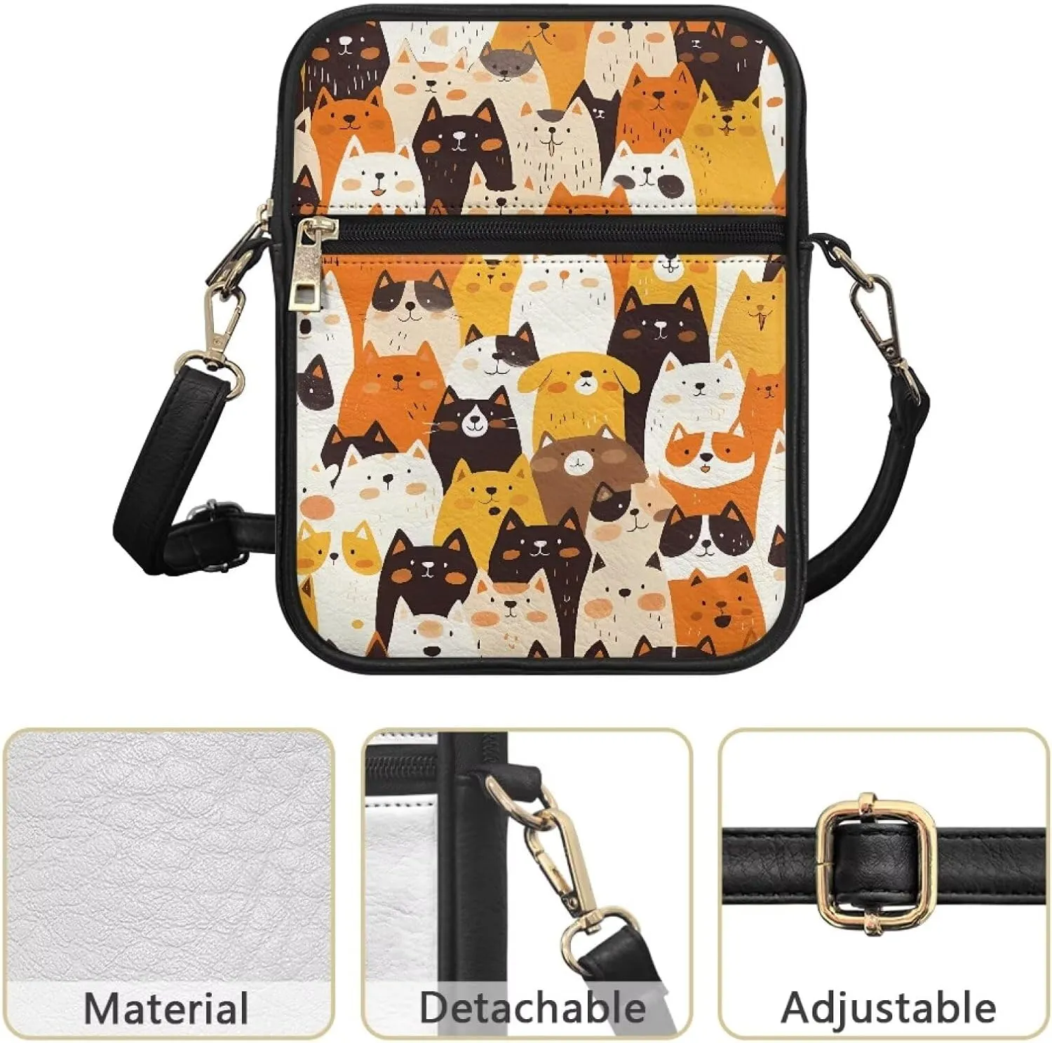 Unisex Leather Purse, Handbag Portable Crossbody Bag with Inside Card Slots Fashion Prints for Easter & Daily Uses