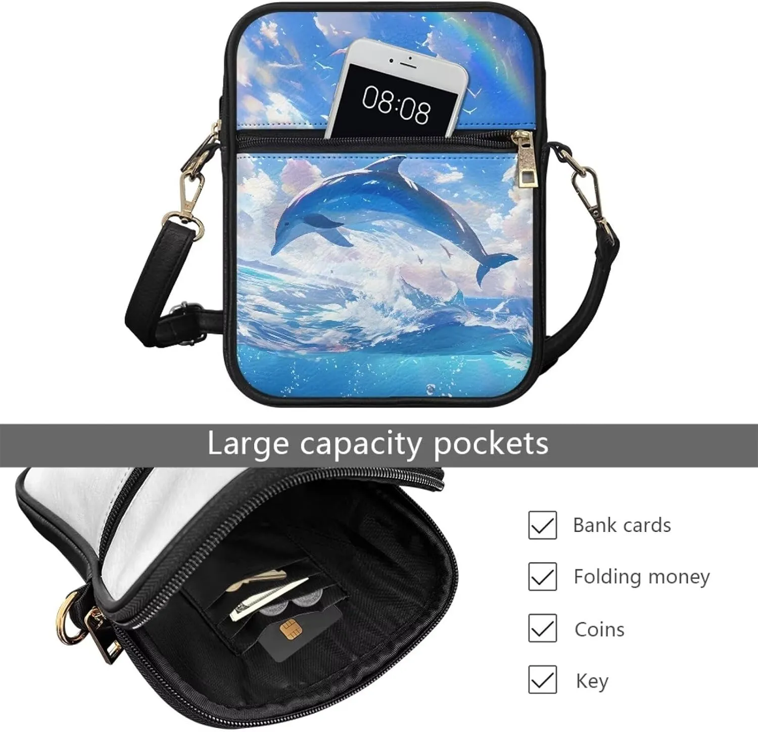 Unisex Leather Purse, Handbag Portable Crossbody Bag with Inside Card Slots Fashion Prints for Easter & Daily Uses