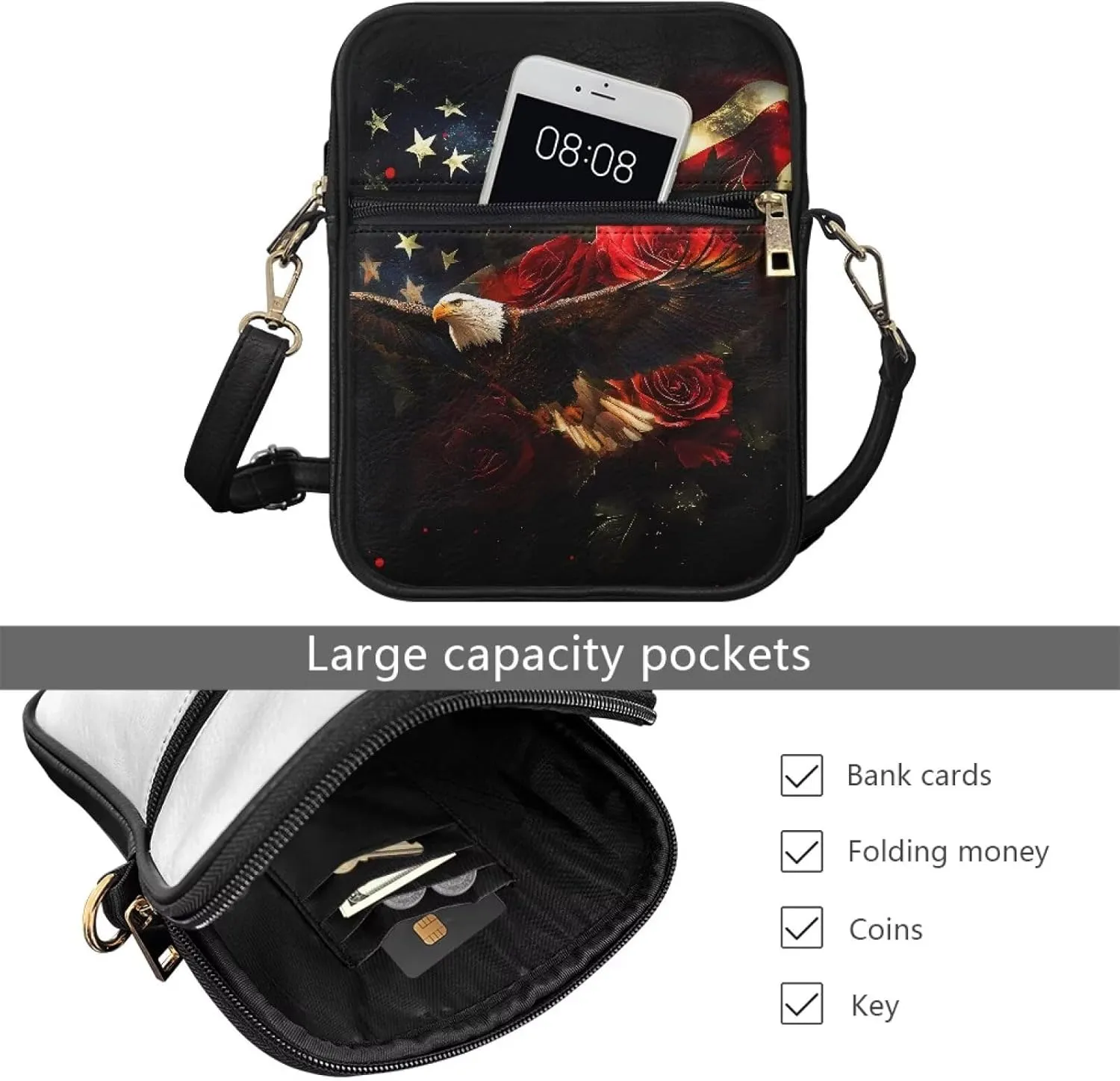 Unisex Leather Purses, Stylish Crossbody Bags Shoulder Bag Travel Shoulder Bag for Spring Travel & Musical Festival