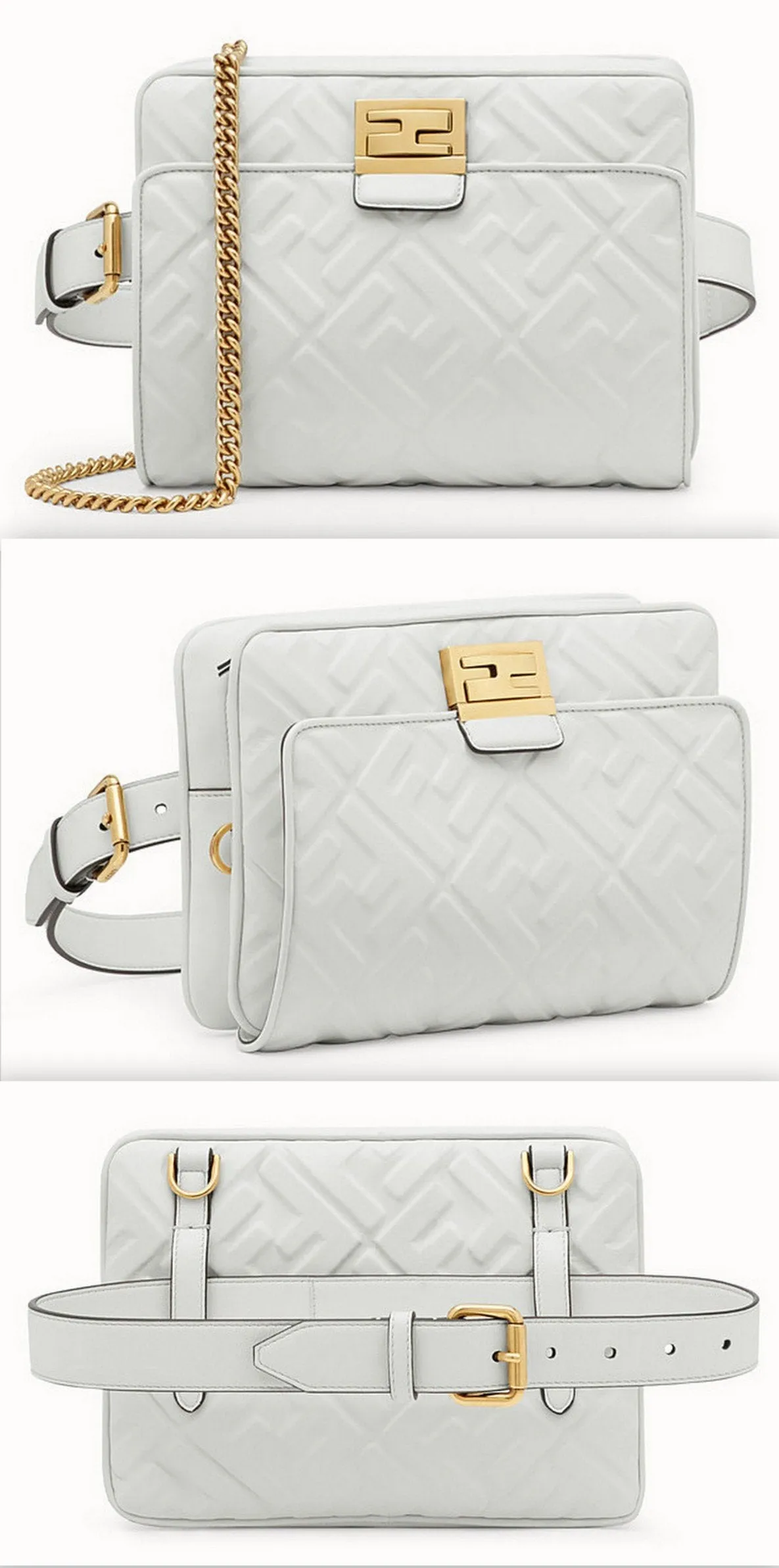 Upside Down Leather Bag, White