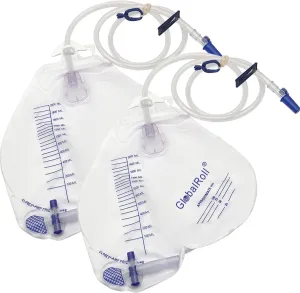 Urinary Drainage Bag with Anti-Reflux Chamber, Urine Bag with 2000 mL Volume, 48" Drainage Tube, Clips and Hanging Hook, Professional Urinary Bag for Home and Hospitals Health Aids, 2 Pack