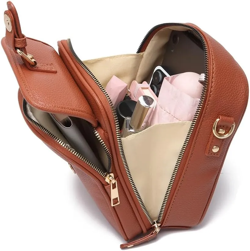 Urvashi Crossbody Leather Bag for Women, 10 Card Slot Upgraded Vintage Anti Theft Purse, Built in Wallet